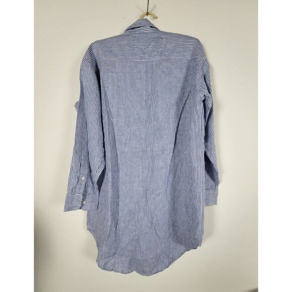 Lauren Ralph Lauren Blue White Striped Linen Button-Down Shirt Small Oversized - Picture 2 of 8